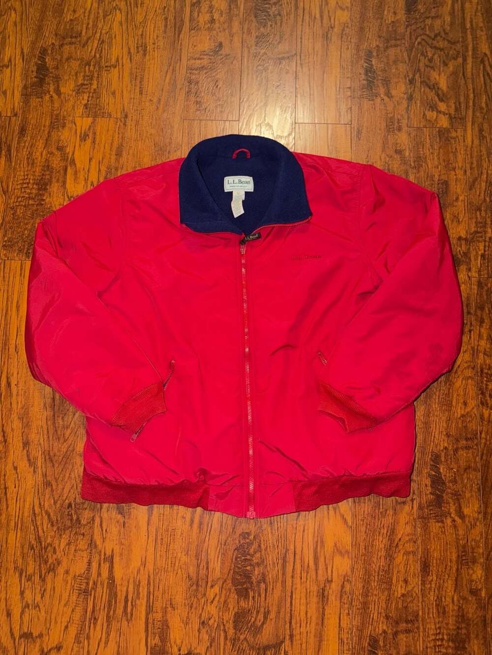 L.L. Bean Warm-Up Jacket Red Windbreaker Full Zip Fleece Lined Men's